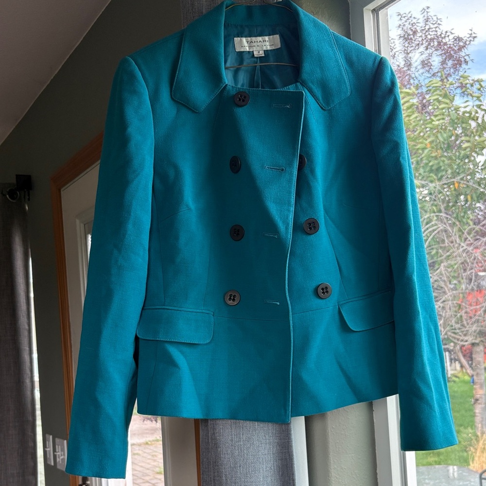 Tahari Teal Double-Breasted Blazer